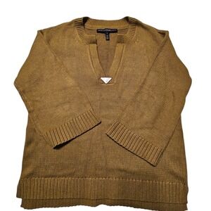 White House Black‎ Market Sweater Knit Top Gold Brown V Neck 3/4 Sleeve S